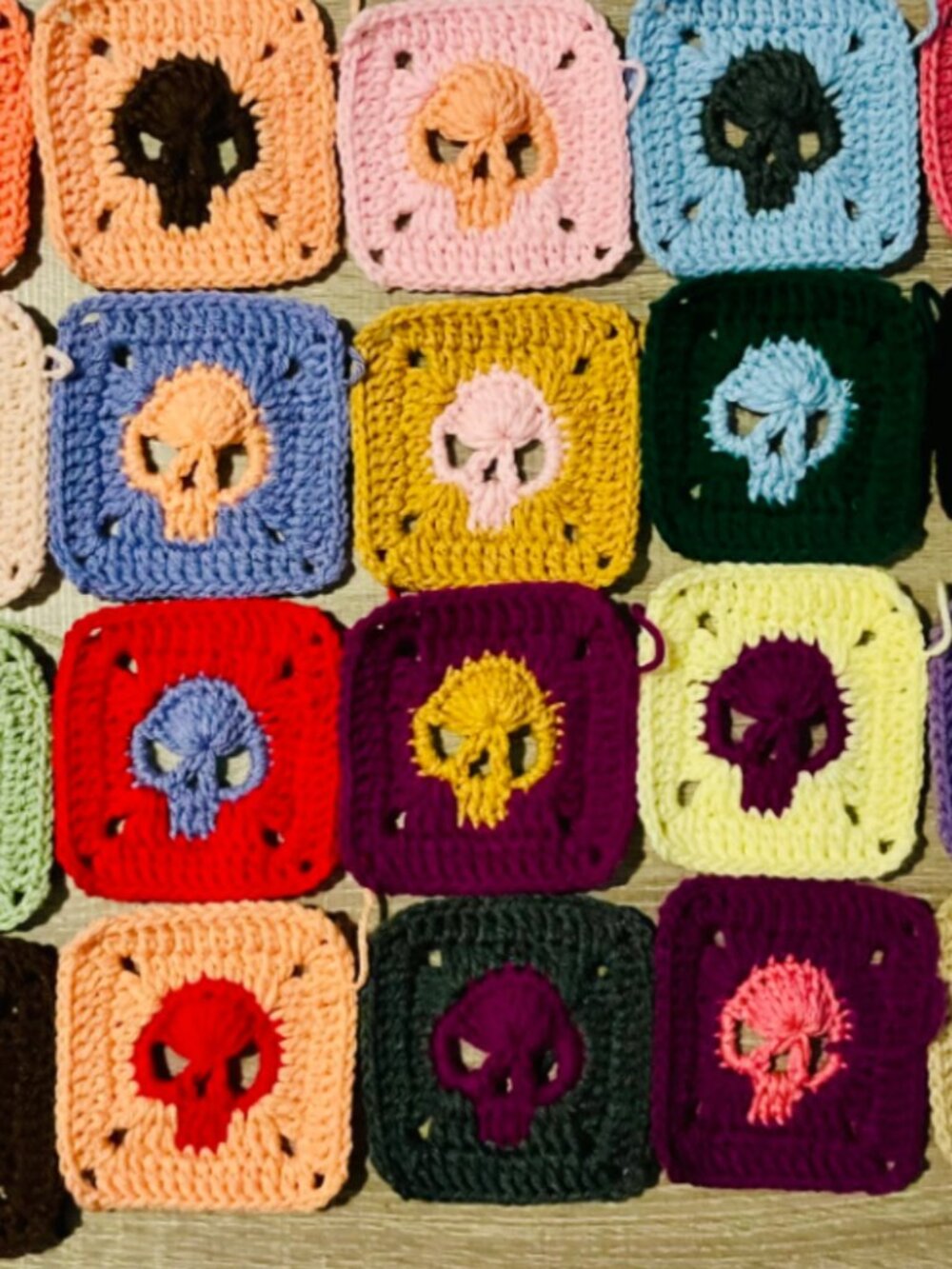 20 Handmade Skull Squares - Mixed Colors DIY Fashion & Home Afghan Blanket